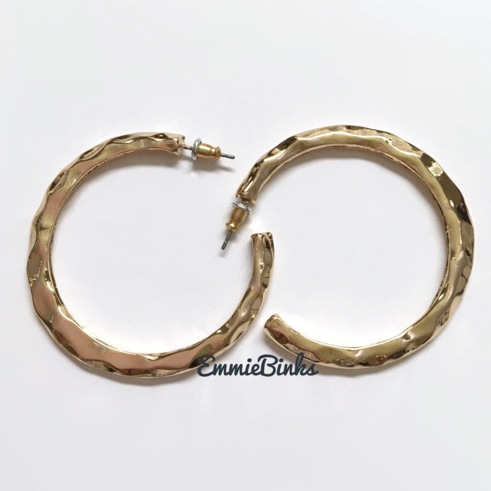New Textured Golden Cuff Hoop Earrings - Revolve Hoops - Picture 4 of 13